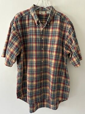 Vtg 90's County Seat Men's XL Blue‎ Plaid Cotton Shirt Short-Sleeve Button-Down